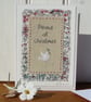 Peace at Christmas, hand-stitched text, dove, pretty Liberty background fabric - Image 1