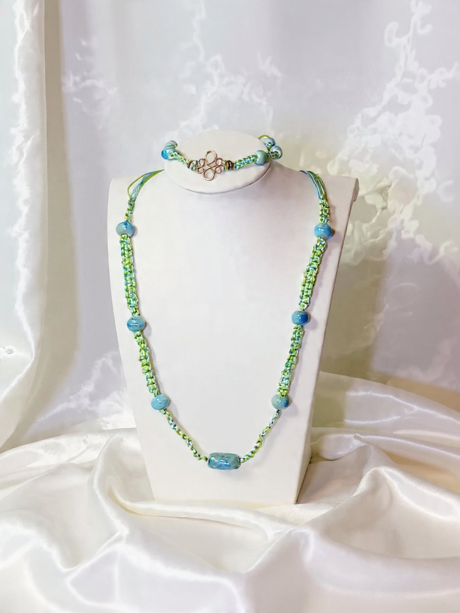 Macramé and Ceramic Necklace & Bracelet Set