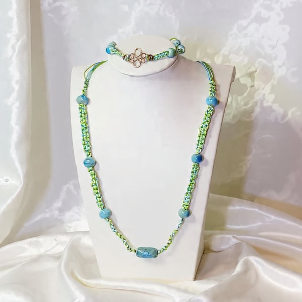 Macramé and Ceramic Necklace & Bracelet Set