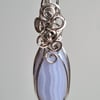 Handmade Large 925 Silver & Blue Lace Agate Pendant Necklace with Silver Chain