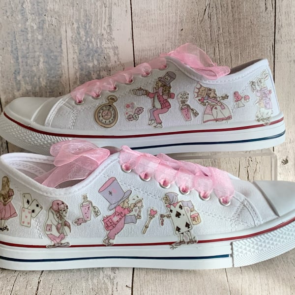 Alice In Wonderland Wedding Trainers Shoes. Pink Theme