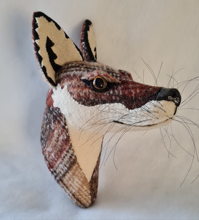 Faux fox wall mount in tartan fabric- Fergus