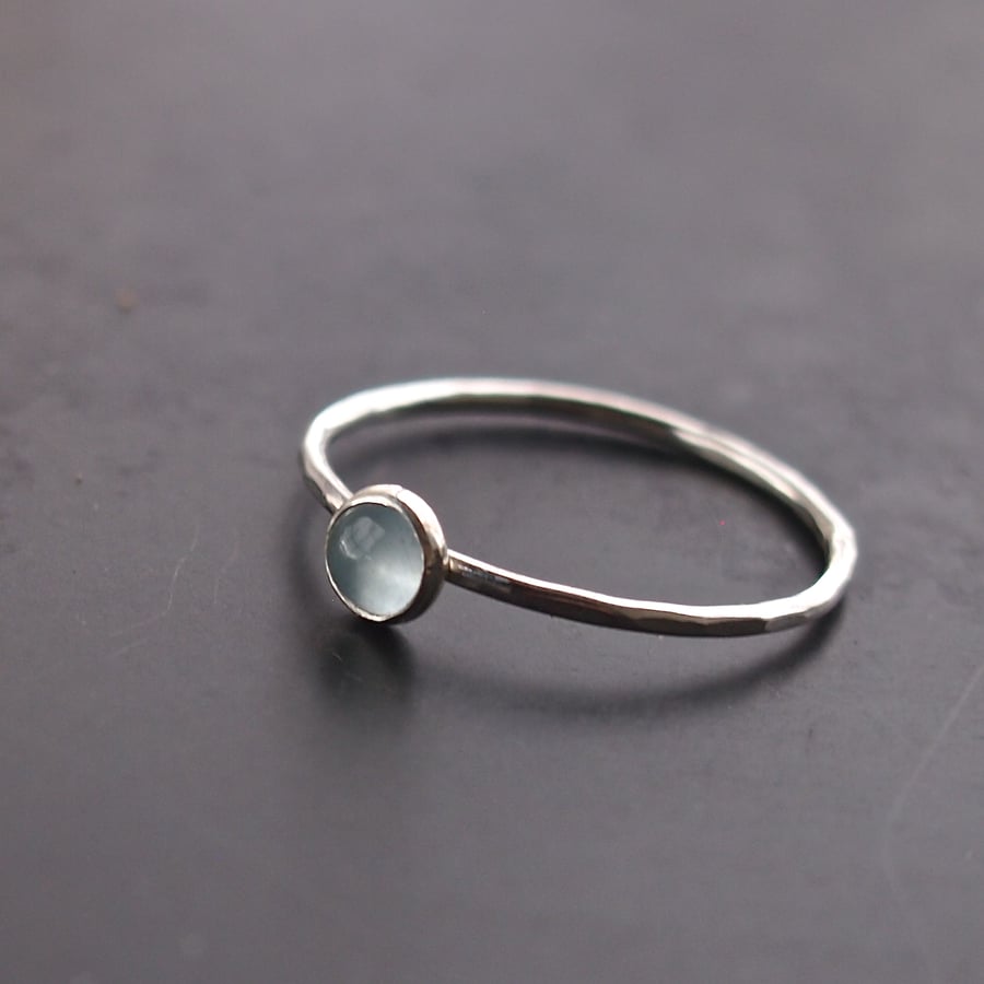 Skinny Stacking Ring with Milky Aquamarine