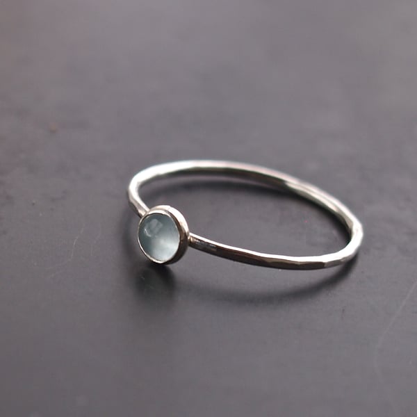 Skinny Stacking Ring with Milky Aquamarine - Folksy