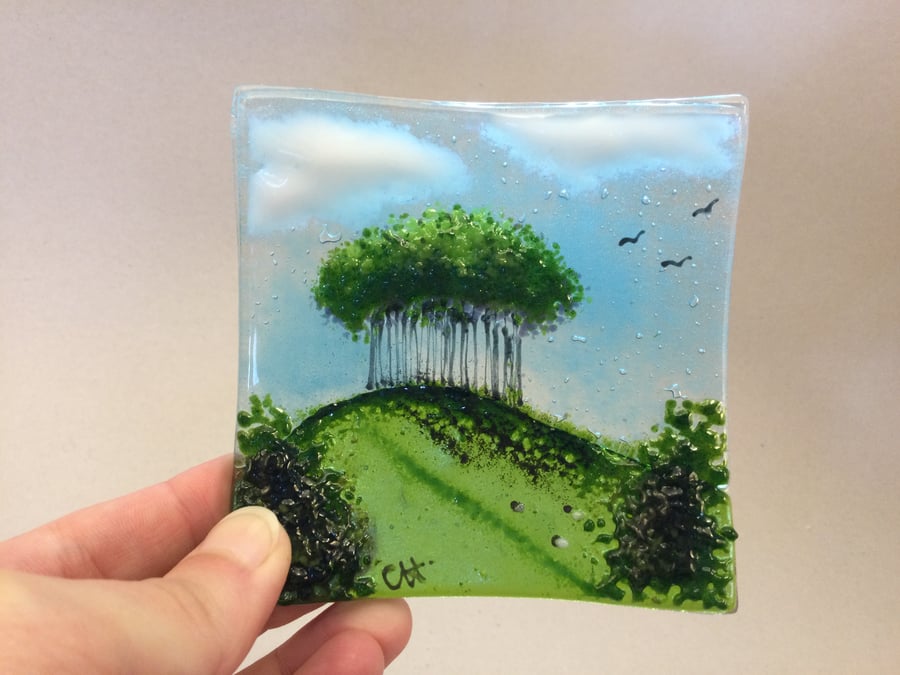 Fused Glass Nearly Home Trees, Trinket Dish. 