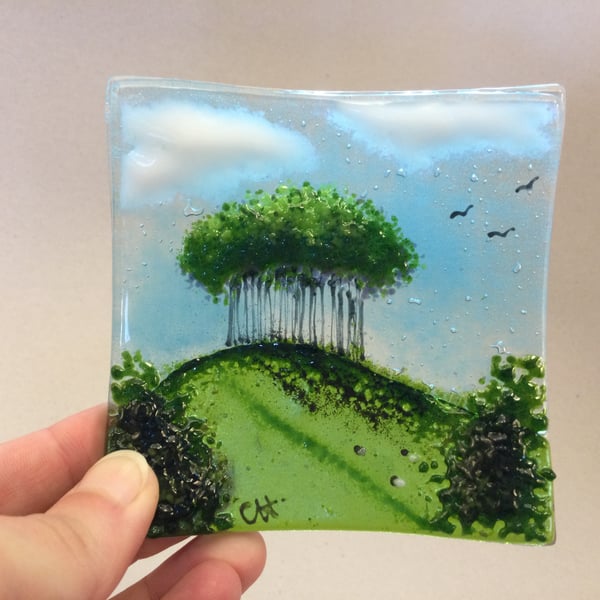 Fused Glass Nearly Home Trees, Trinket Dish. 