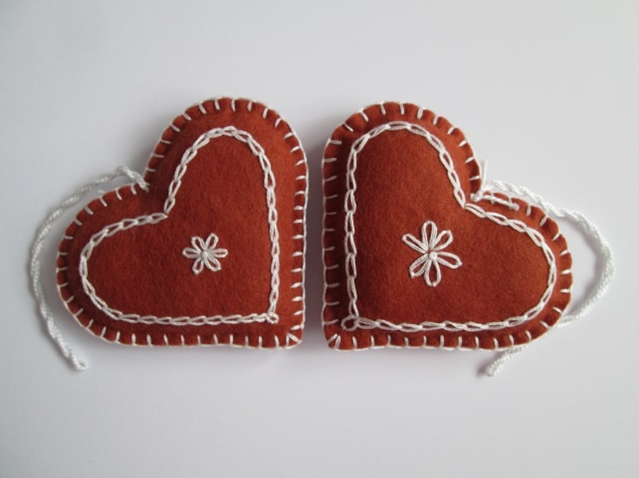 SALE - Felt 'Gingerbread' Heart Tree Decorations