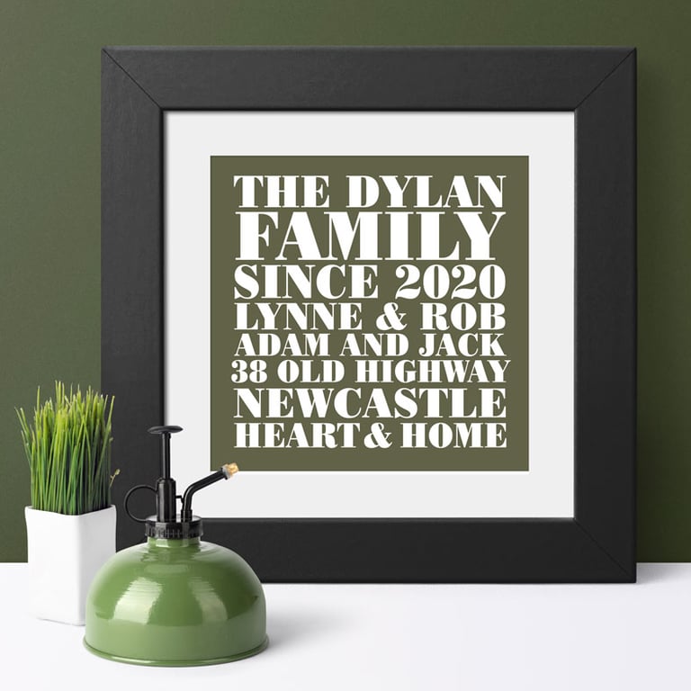 Heart and Home Personalised Print  - available in any colour