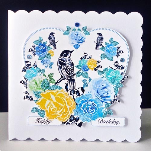 Blue and Yellow Rose Handmade Happy Birthday Card