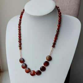 Gemstone Necklace with Tiger's Eye and Orange Jade