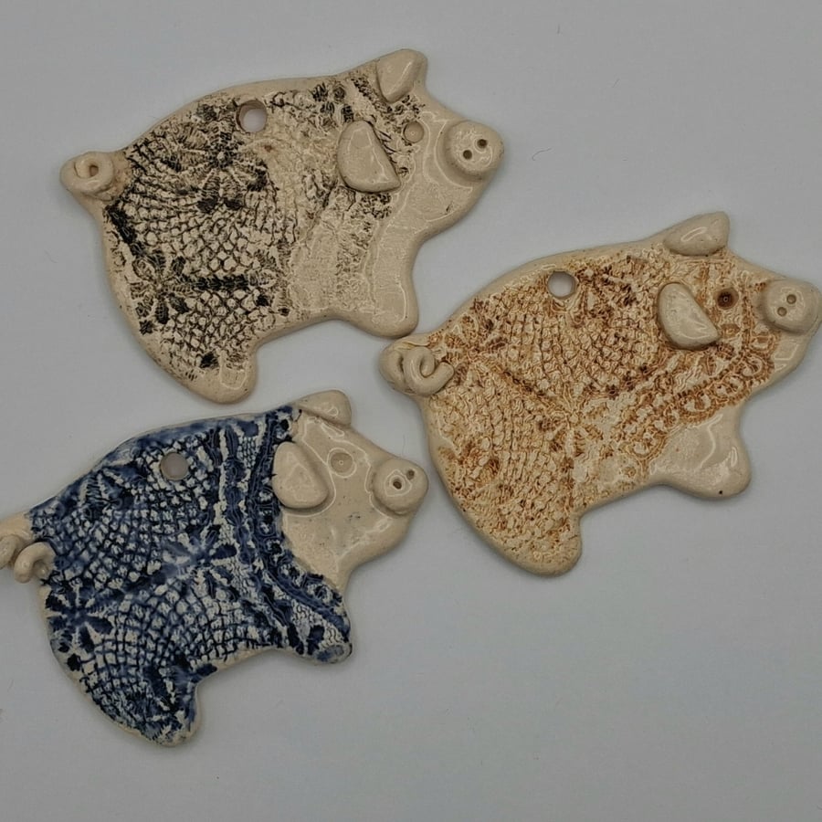Ceramic pig hanging decoration