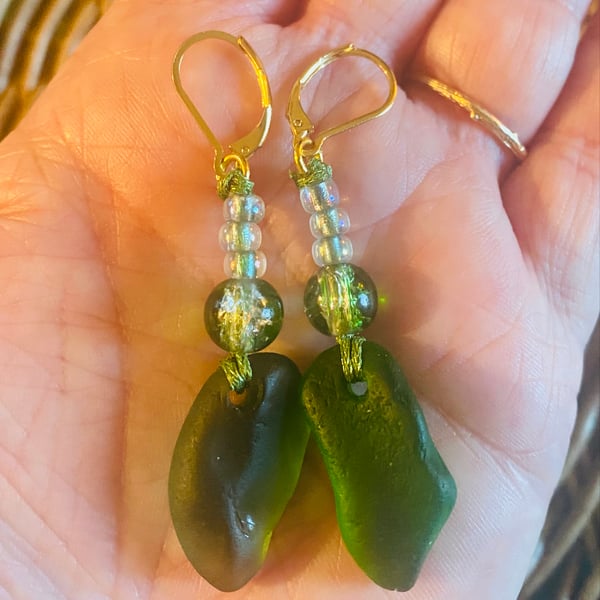 Sea Glass and Glass Bead earrings - SGE07