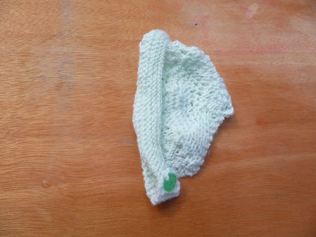 Mint green baby bonnet and booties set button fastening pre term first size
