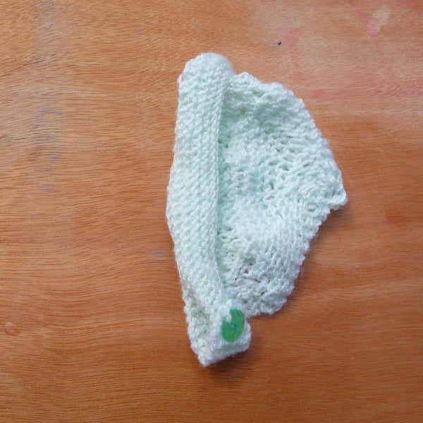 Mint green baby bonnet and booties set button fastening pre term first size