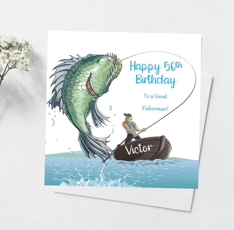 Personalised Fishing Card For Him Her Happy Birthday Card Dad Husband Brother
