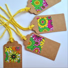 Retro Floral Fabric and Kraft Card Gift Tag, Blank, pack of 4, YellowTwine