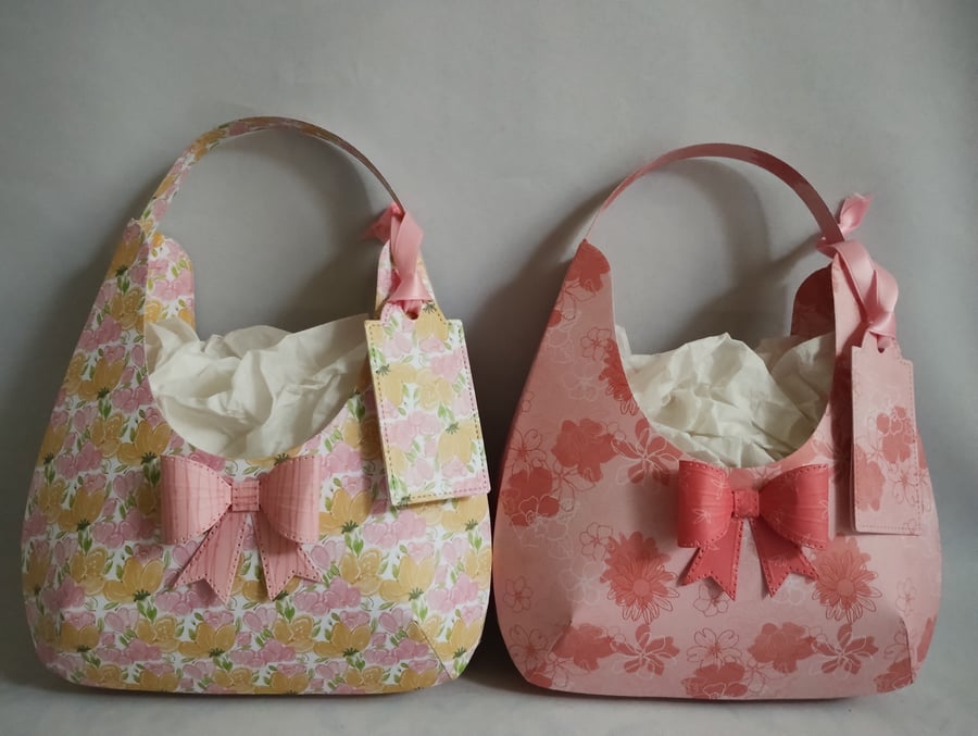 A Pair of Floral Hobo Handbag Style Gift Bags - Pretty in Pink 