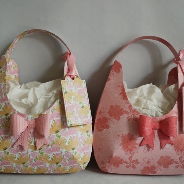 A Pair of Floral Hobo Handbag Style Gift Bags - Pretty in Pink 