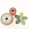 Set of five ceramic leaf buttons pottery buttons green glaze leaves
