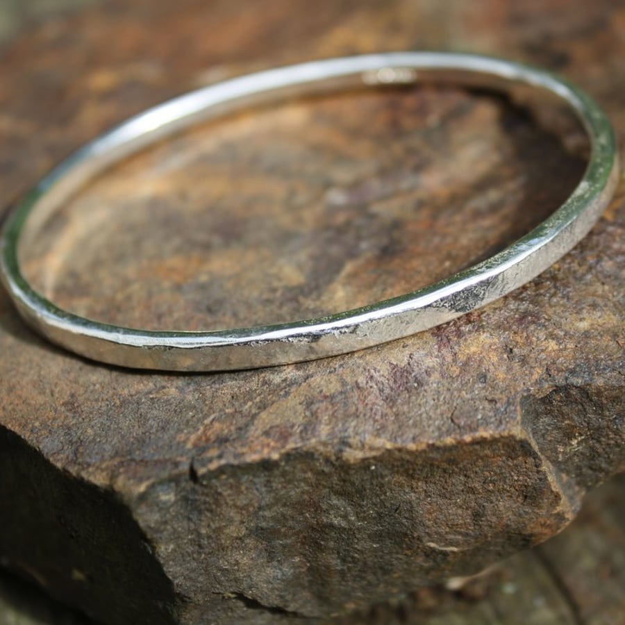  Silver oval bangle  heavy forged