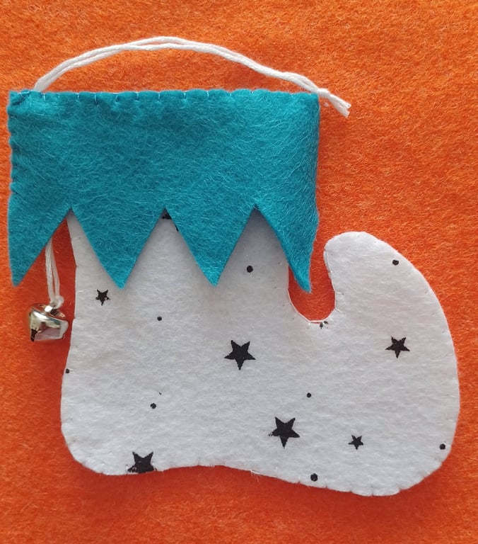 Handmade Elf Boot Christmas White and Blue