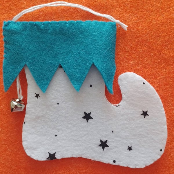 Handmade Elf Boot Christmas White and Blue
