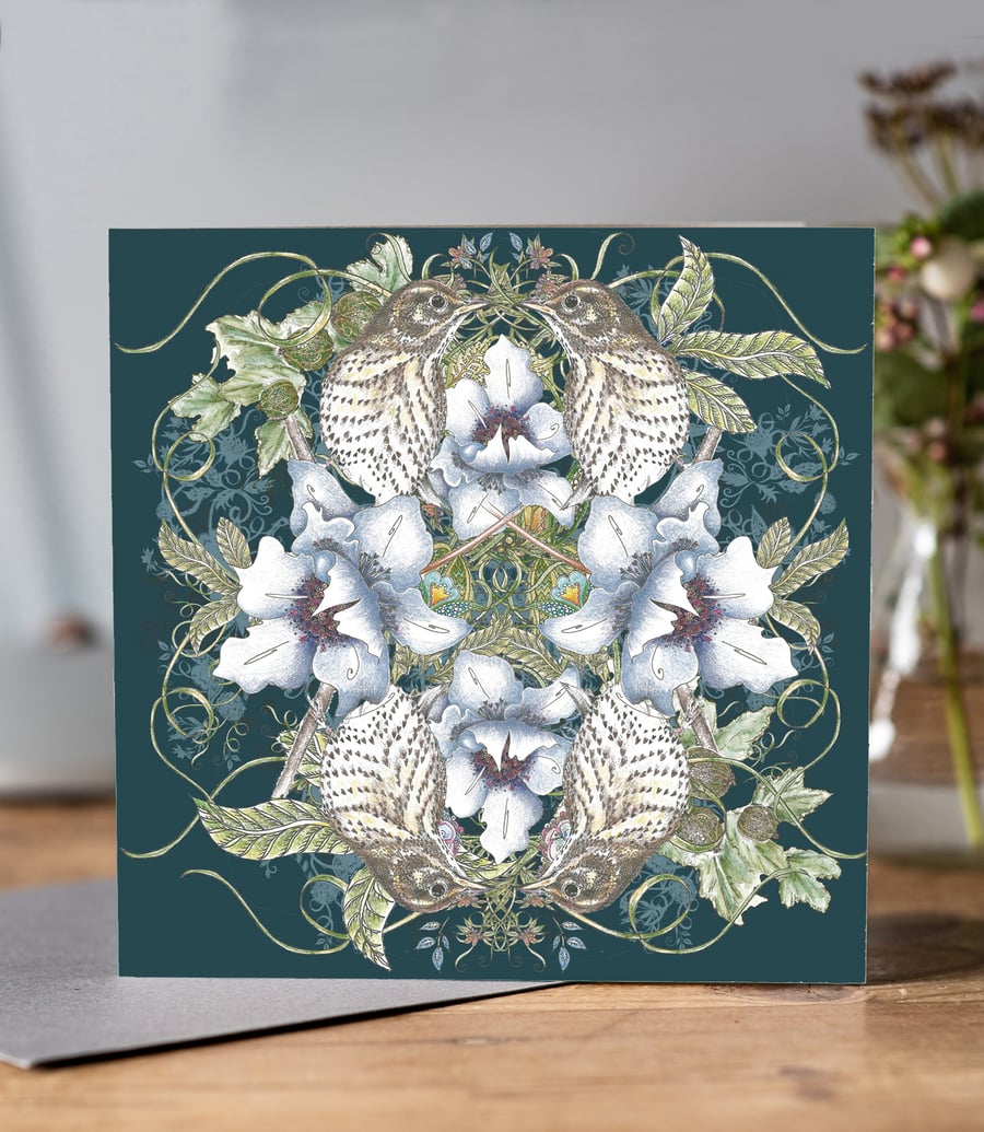 Song Thrush Greeting card (dark background)