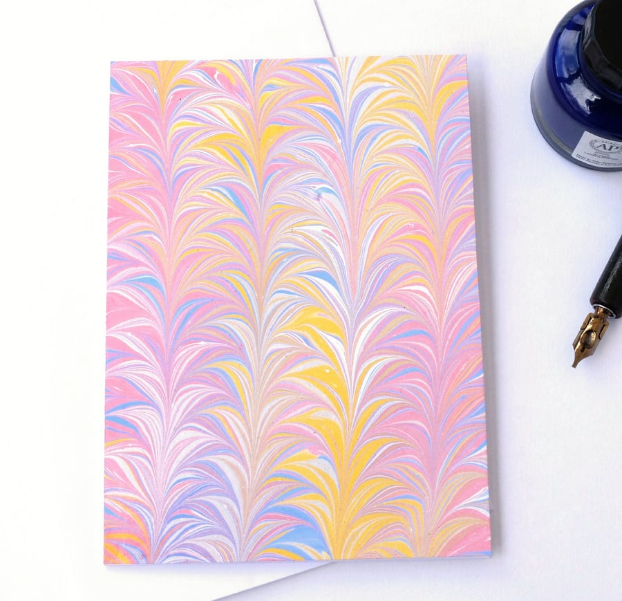 Pretty marbled paper art greetings card pattern metallic fern palm pattern