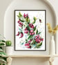 Sweet Pea Watercolour - Fine Art Print - Whimsical Deep Pink Botanical Wall Art