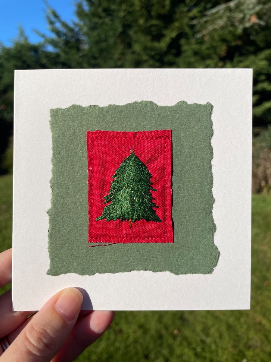 Christmas tree, hand embroidered keepsake card 