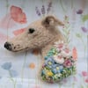 Needle Felted Greyhound Brooch