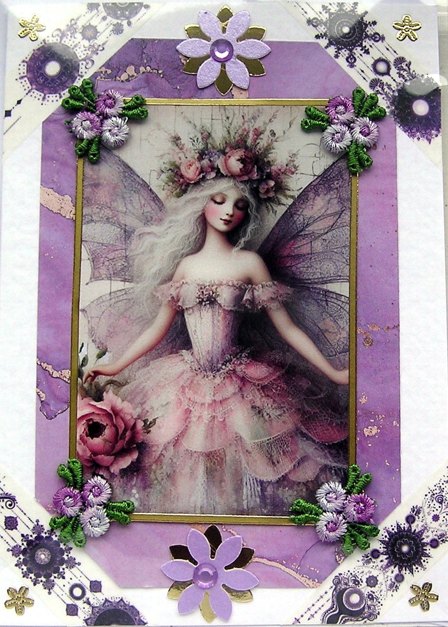 Fairy - Hand Crafted Decoupage Greeting Card - Blank - 3068