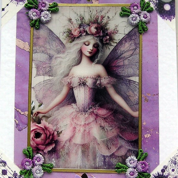 Fairy - Hand Crafted Decoupage Greeting Card - Blank - 3068