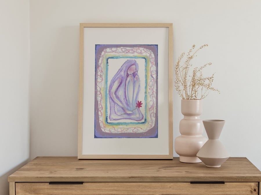 Waiting (Original Artwork), Oil Pastel on Card, 12.5x18.4cm