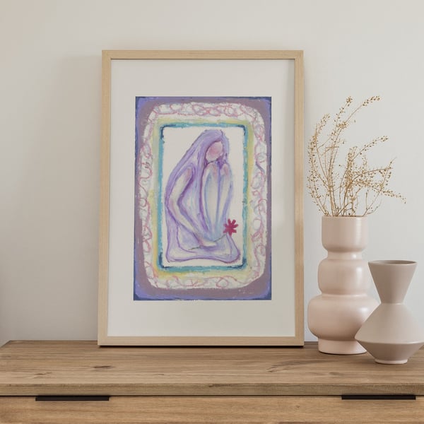 Waiting (Original Artwork), Oil Pastel on Card, 12.5x18.4cm