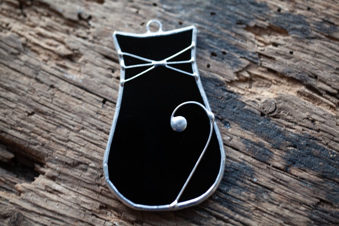 Stained Glass Black Cat Suncatcher