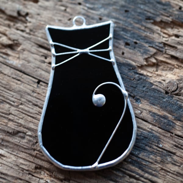 Stained Glass Black Cat Suncatcher