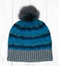 Crochet hat, beanie. Blue and grey ombre ladies swirl pom pom hat. Ladies hat. - Image 9