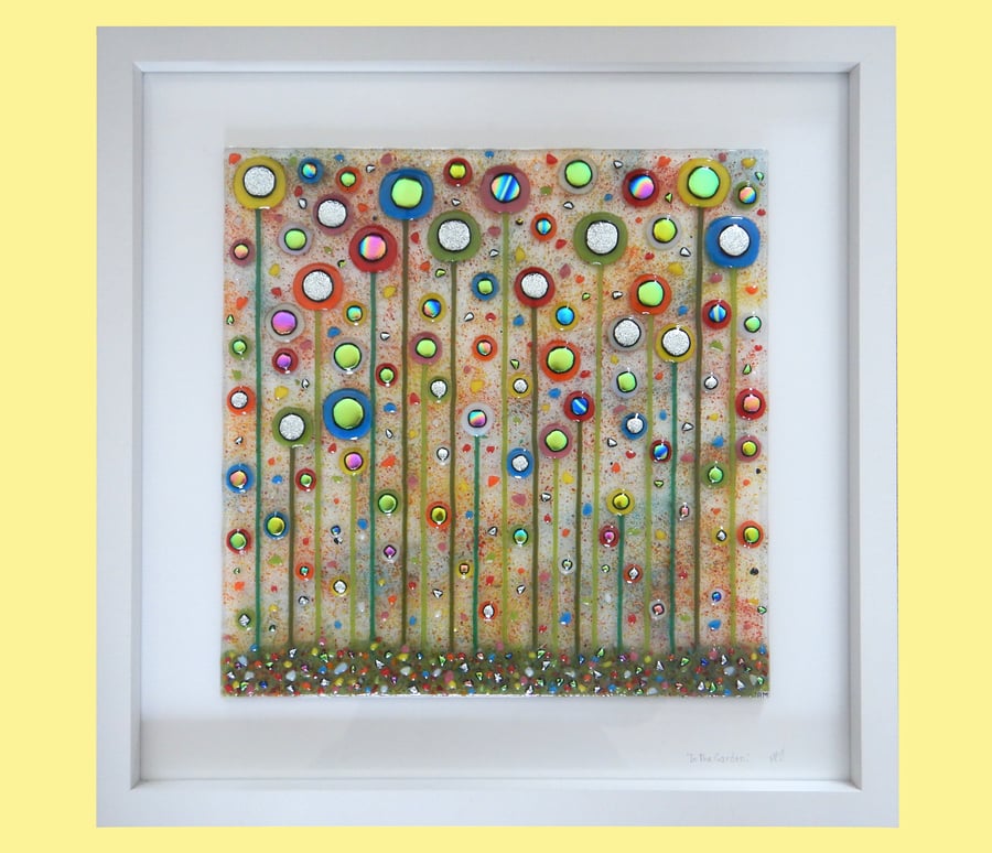 HANDMADE FUSED GLASS 'IN THE GARDEN' PICTURE.