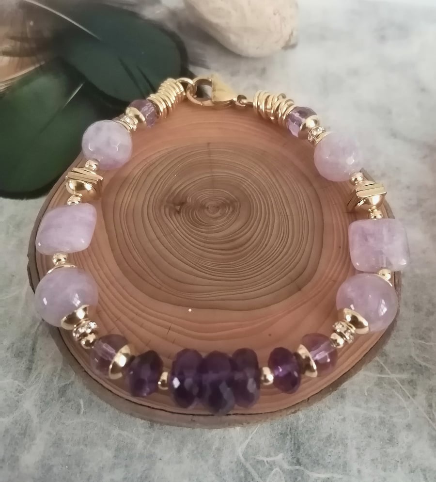 Lilac purple & gold Amethyst bracelet