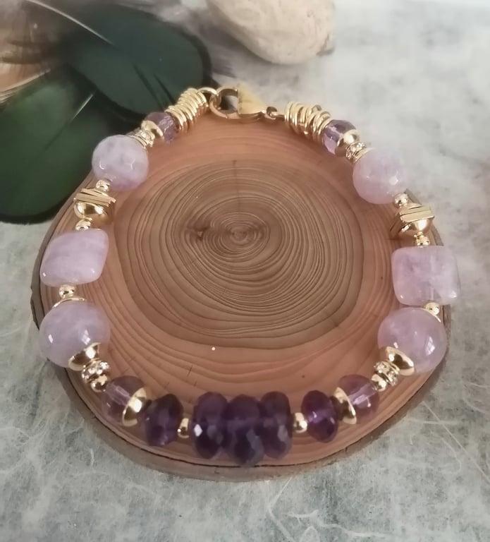 Lilac purple & gold Amethyst bracelet