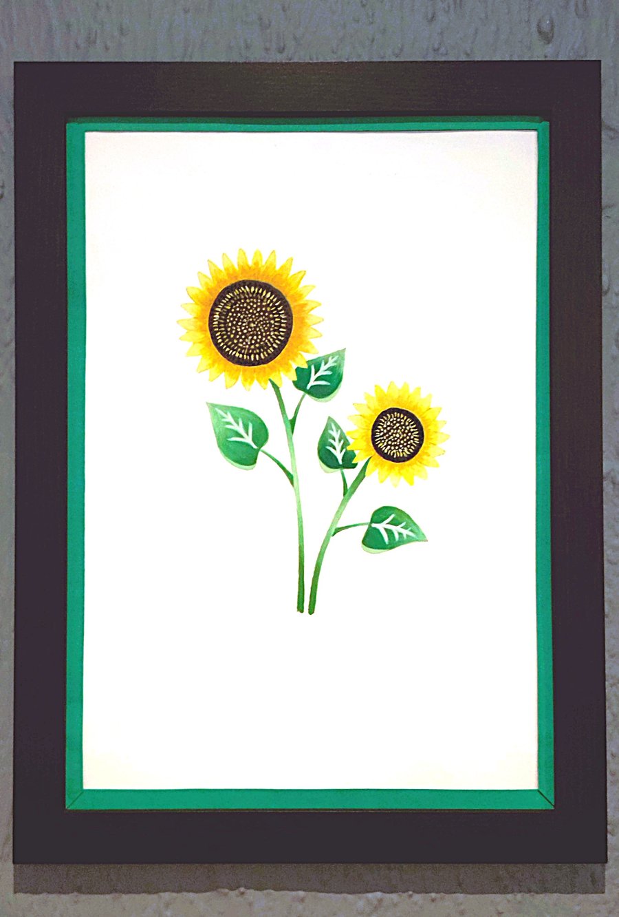 Unique Made in UK Framed A3 Print Sunflowers Stylish Dark Green Border Wallart
