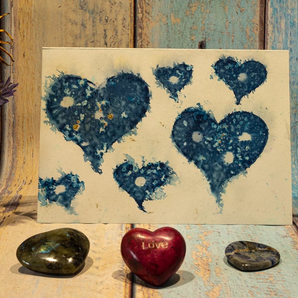 Six Pretty Daisy Hearts – Original Cyanotype Card (Card03)