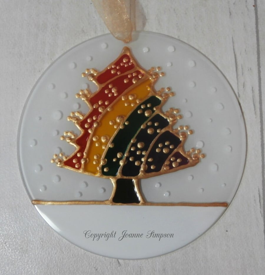 Pet memorial Christmas Rainbow tree sun catcher decoration. Hand painted.