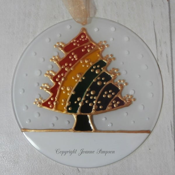 Pet memorial Christmas Rainbow tree sun catcher decoration. Hand painted.