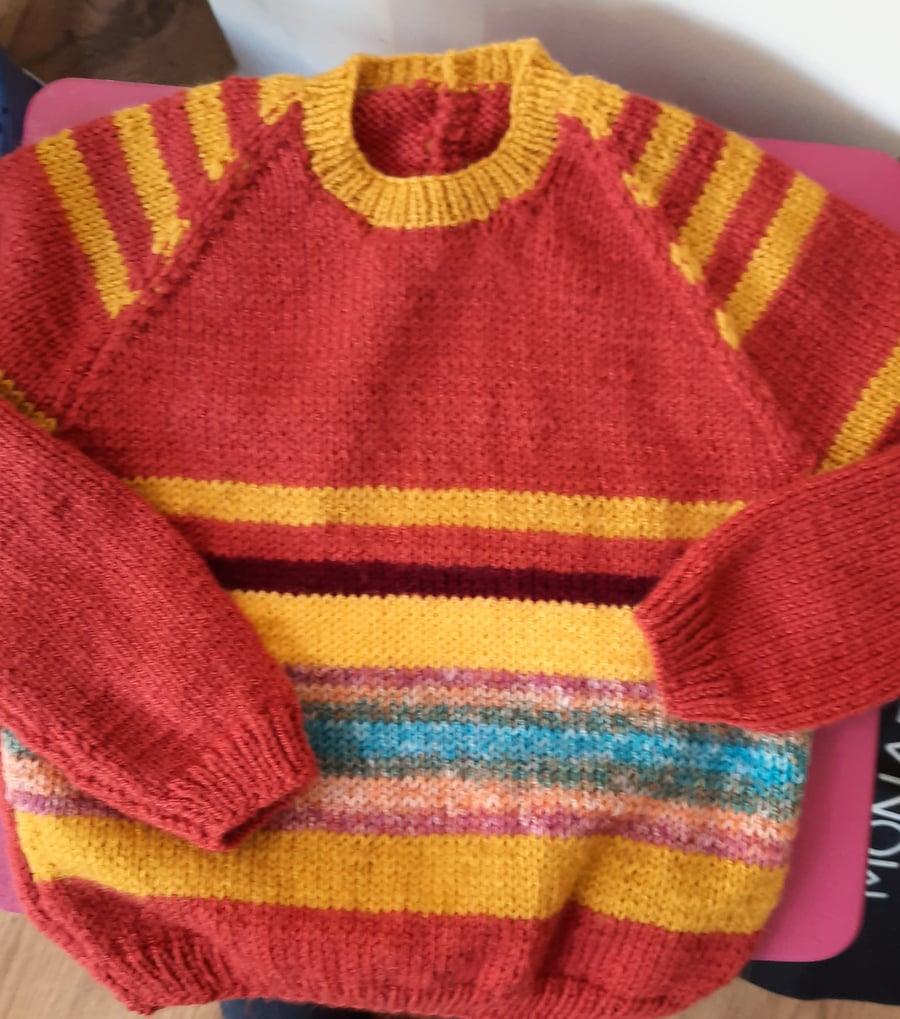 Russet colourful striped hand-knitted Jumper Age 3