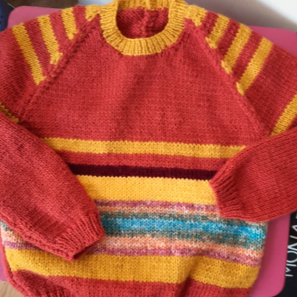 Russet colourful striped hand-knitted Jumper Age 3