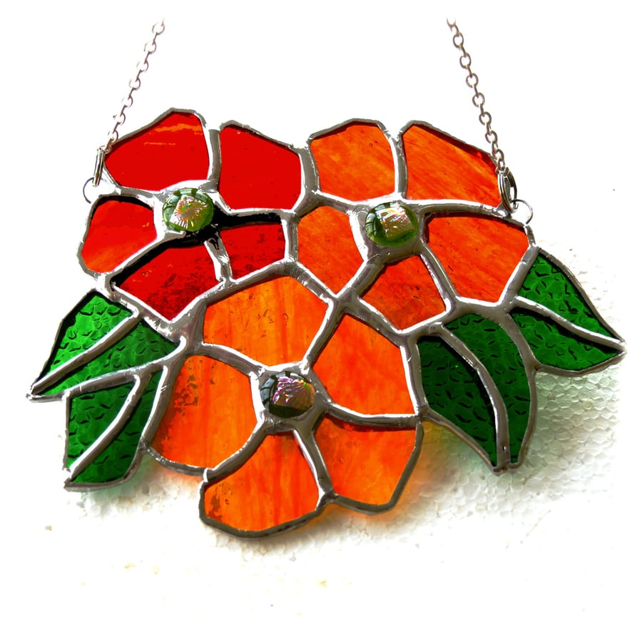  Dahlia Spray Stained Glass Suncatcher Autumnal Colours Flower Gift