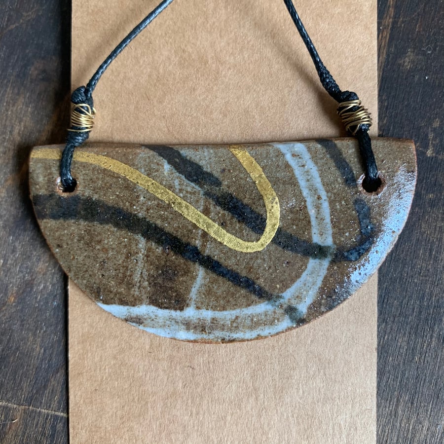 Ceramic Half Moon Necklace decorated with 23.5 carat gold leaf