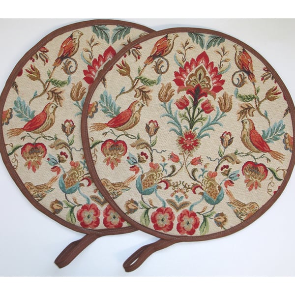 Pair of Bird Aga Hob Lid Mats Pads Covers Surface Saver Arts and Crafts Style
